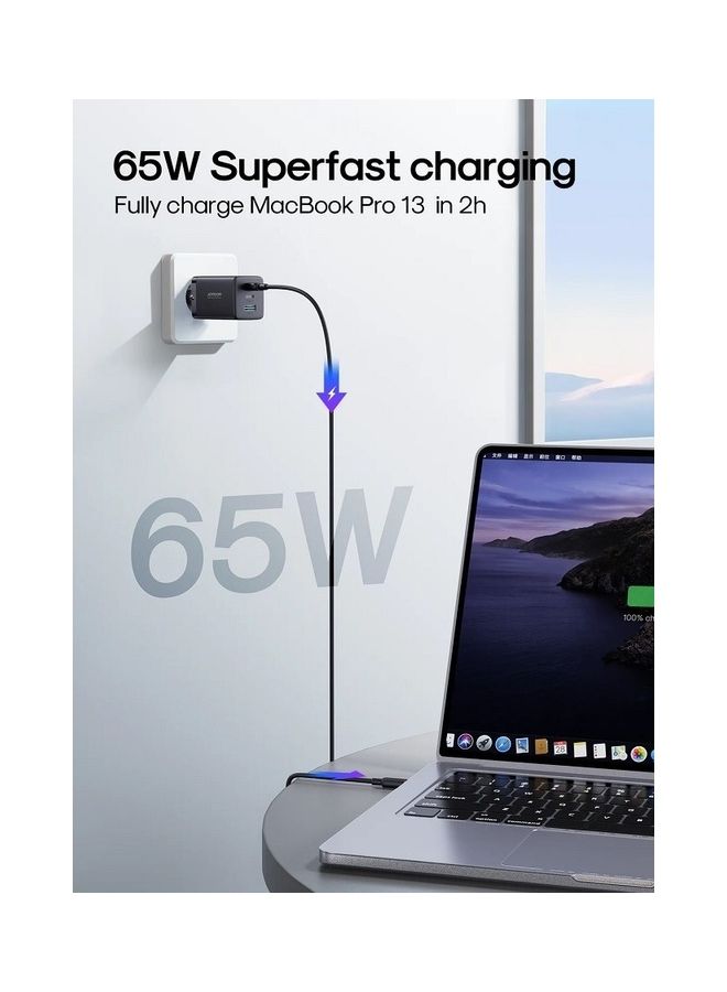 جوي روم GaN Ultra EU Plug 65W 2 Type C Ports 1 USB A Ports Charger Fast 100W C to C Cable 1.2M Wall متوافق مع الكمبيوتر المحمول MacBook Pro Air Dell XPS iPhone 14 iPad Pro Galaxy S23 Pixel 7 SteamDeck  - Image 4