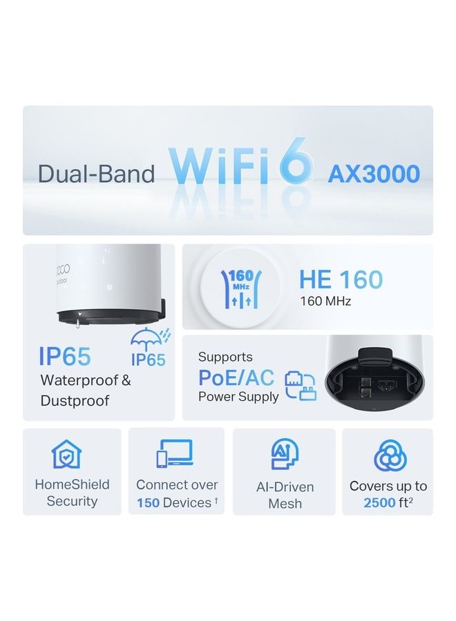 TP-LINK - Deco Outdoor Mesh Wi-Fi (Deco X50-Outdoor), AX3000 Dual Band Wi-Fi 6 Mesh, 2 Gigabit PoE Ports, 802.3at PoE+, Weatherproof, Works with All Deco Mesh Wi-Fi White - Image 1