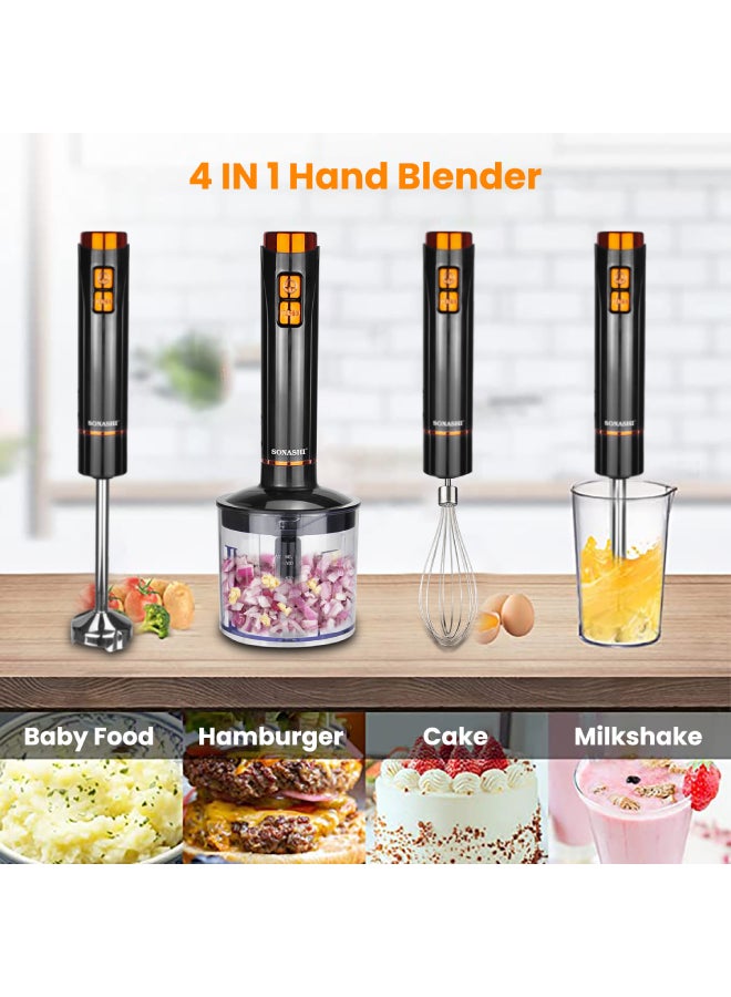 4-In-1 Hand Blender - Stainless Steel Blades with 2 Speed for Baby Food, Soup, Juice | 500ml Chopper Bowl, 700ml Plastic Jar and Blending Wand | Power Watt 250 SHB-185JCW Black - v1683453692/N53400195A_12