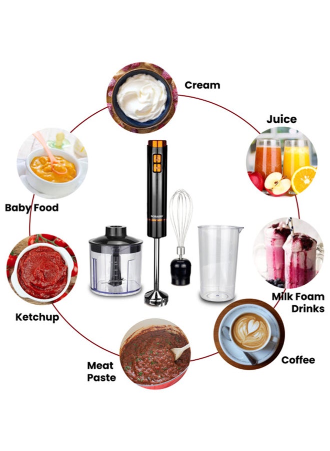 4-In-1 Hand Blender - Stainless Steel Blades with 2 Speed for Baby Food, Soup, Juice | 500ml Chopper Bowl, 700ml Plastic Jar and Blending Wand | Power Watt 250 SHB-185JCW Black - v1683453692/N53400195A_14