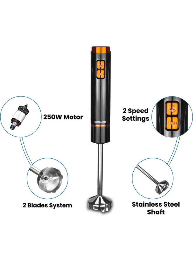 4-In-1 Hand Blender - Stainless Steel Blades with 2 Speed for Baby Food, Soup, Juice | 500ml Chopper Bowl, 700ml Plastic Jar and Blending Wand | Power Watt 250 SHB-185JCW Black - v1683453692/N53400195A_15