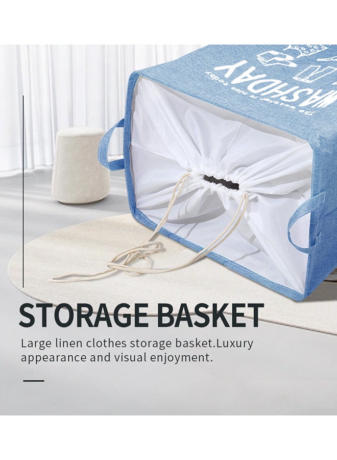 Collapsible Printed Laundry Basket Waterproof With Handles Storage Bag Blue 43x32x53cm - Image 4