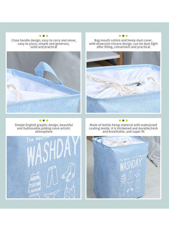 Collapsible Printed Laundry Basket Waterproof With Handles Storage Bag Blue 43x32x53cm - Image 5