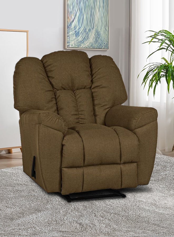 Linen Upholstered Rocking and Rotating Recliner Chair With Bed Mode Brown 90x100x80cm