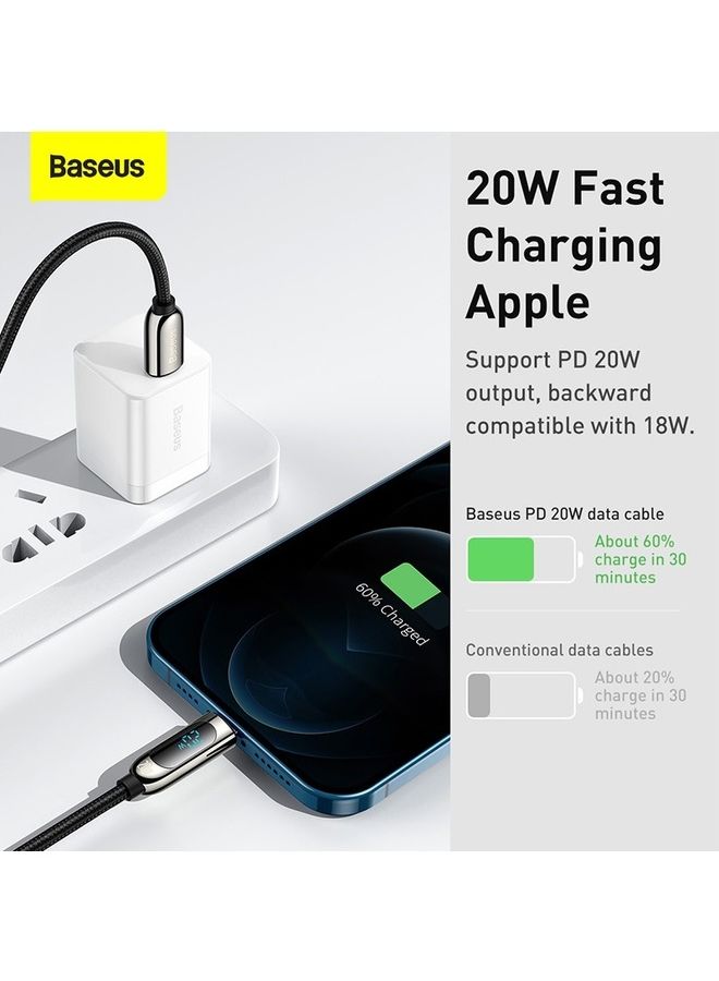 Baseus - USB C to Lightning Cable, 20W PD Type C to Lightning Cord with LED Display Compatible with iPhone 14 Pro Max 13/13 Pro 12 Pro Max 12 11 X XS XR 8 Plus, AirPods Pro, Supports Power Delivery 2M Black - Image 1