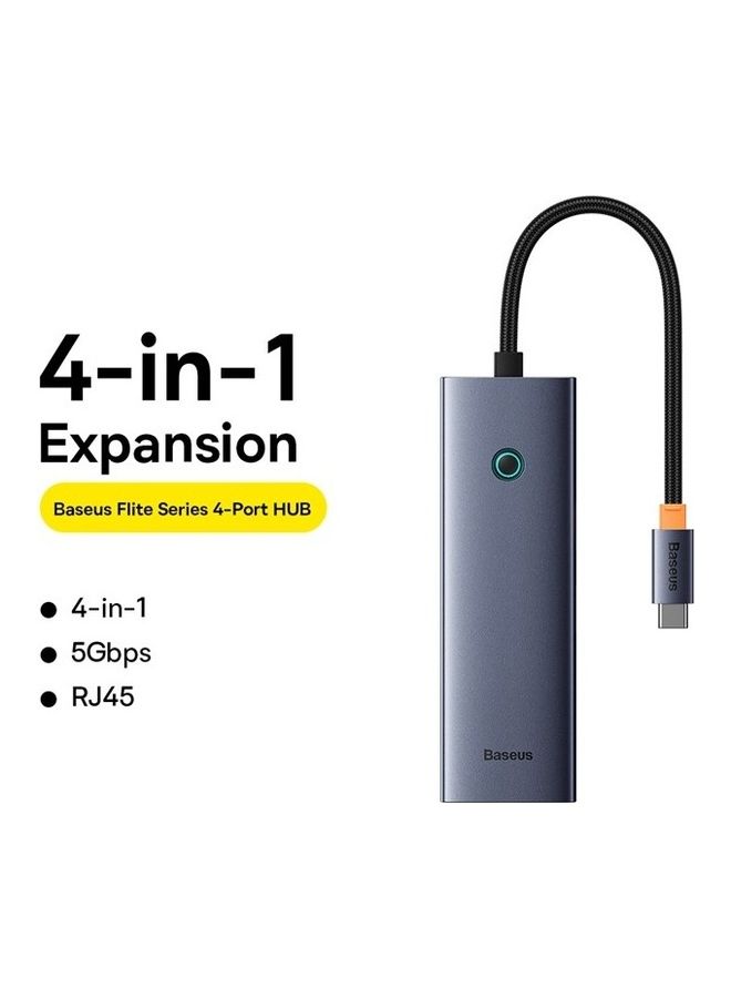 Baseus - USB-C Hub (4-in-1) with RJ45 Ethernet, 3 USB-A 3.0, 5Gbps Data Ports, for MacBook Air, MacBook Pro, XPS, Huawei MateBook and other Type-C port devices Grey - Image 1