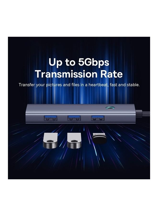 Baseus - USB-C Hub (4-in-1) with RJ45 Ethernet, 3 USB-A 3.0, 5Gbps Data Ports, for MacBook Air, MacBook Pro, XPS, Huawei MateBook and other Type-C port devices Grey - Image 1