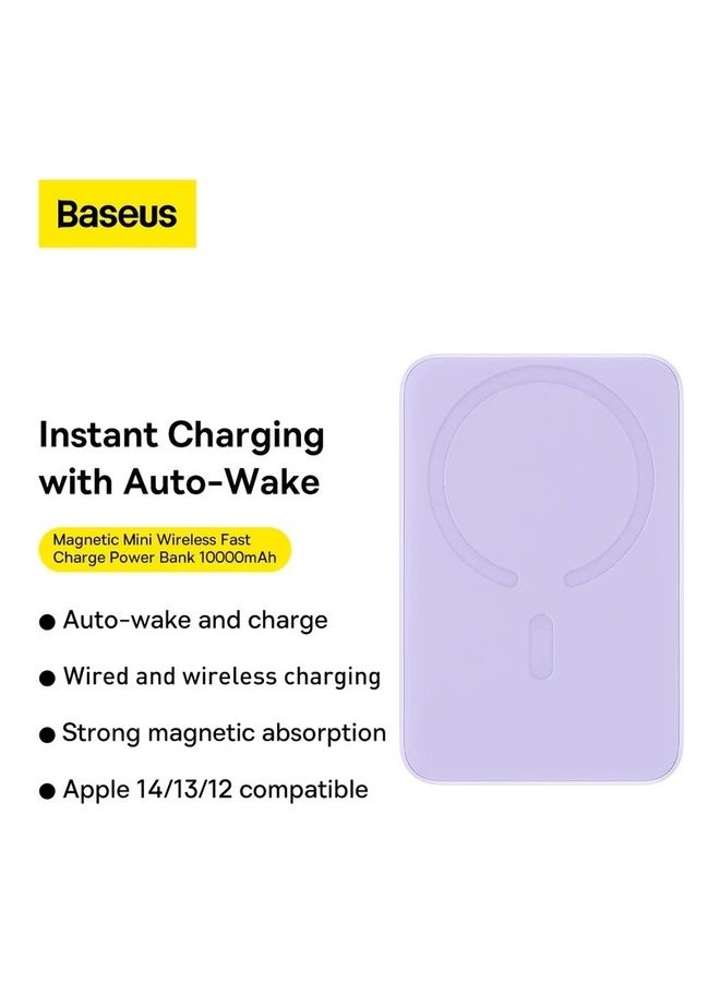 Baseus 10000 mAh MagSafe Portable Charger, 10000mAh Wireless Magnetic Power Bank with 20W PD Type-C Cable, Slim Compact Battery Pack for iPhone 16/16 Pro/16 Pro Max, iPhone 15/14/13/12 Series, Fast Charging MagSafe-Compatible Charger for All Wireless Devices Purple  - Image 2