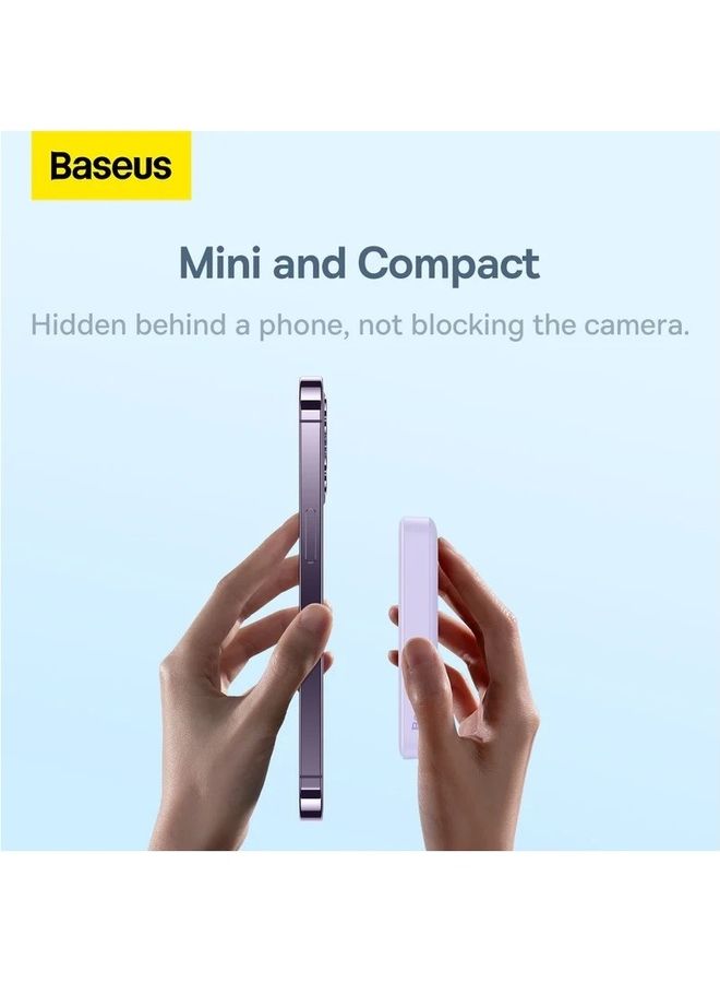 Baseus 10000 mAh MagSafe Portable Charger, 10000mAh Wireless Magnetic Power Bank with 20W PD Type-C Cable, Slim Compact Battery Pack for iPhone 16/16 Pro/16 Pro Max, iPhone 15/14/13/12 Series, Fast Charging MagSafe-Compatible Charger for All Wireless Devices Purple  - Image 3