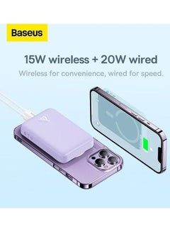 Baseus 10000 mAh MagSafe Portable Charger, 10000mAh Wireless Magnetic Power Bank with 20W PD Type-C Cable, Slim Compact Battery Pack for iPhone 16/16 Pro/16 Pro Max, iPhone 15/14/13/12 Series, Fast Charging MagSafe-Compatible Charger for All Wireless Devices Purple  - Image 4