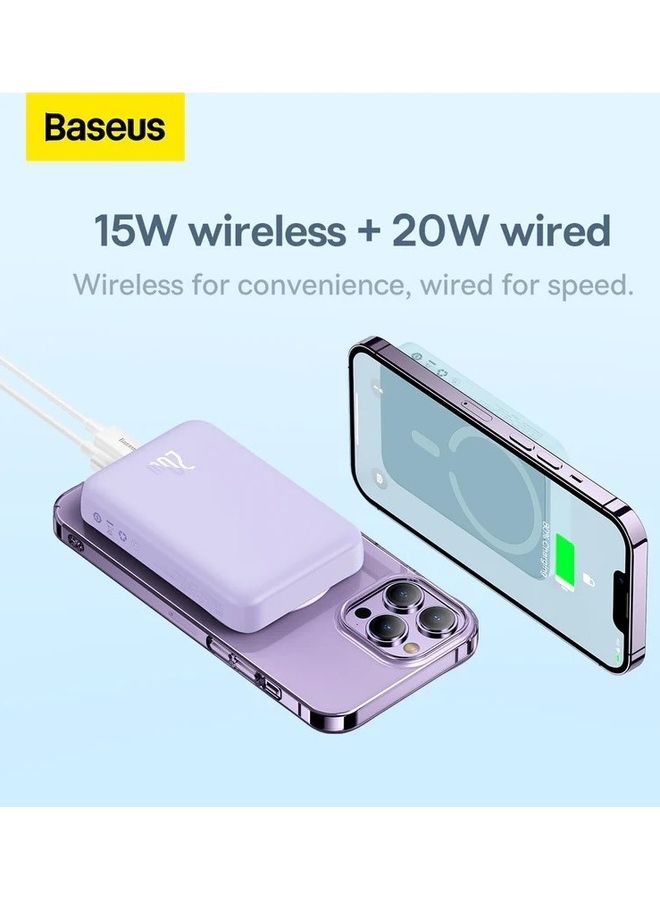 Baseus 10000 mAh MagSafe Portable Charger, 10000mAh Wireless Magnetic Power Bank with 20W PD Type-C Cable, Slim Compact Battery Pack for iPhone 16/16 Pro/16 Pro Max, iPhone 15/14/13/12 Series, Fast Charging MagSafe-Compatible Charger for All Wireless Devices Purple  - Image 4