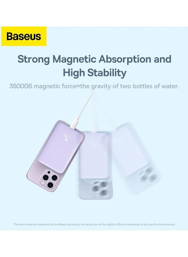 Baseus 10000 mAh MagSafe Portable Charger, 10000mAh Wireless Magnetic Power Bank with 20W PD Type-C Cable, Slim Compact Battery Pack for iPhone 16/16 Pro/16 Pro Max, iPhone 15/14/13/12 Series, Fast Charging MagSafe-Compatible Charger for All Wireless Devices Purple  - Image 5