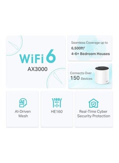 Deco AX3000 WiFi 6 نظام شبكي Deco X55 - يغطي مساحة تصل إلى 2500 قدم مربع. قدم، يستبدل جهاز التوجيه اللاسلكي والموسع، 3 منافذ جيجابت، يدعم وصلة إيثرنت الخلفية (عبوة واحدة) - v1683615870/N53404391A_2