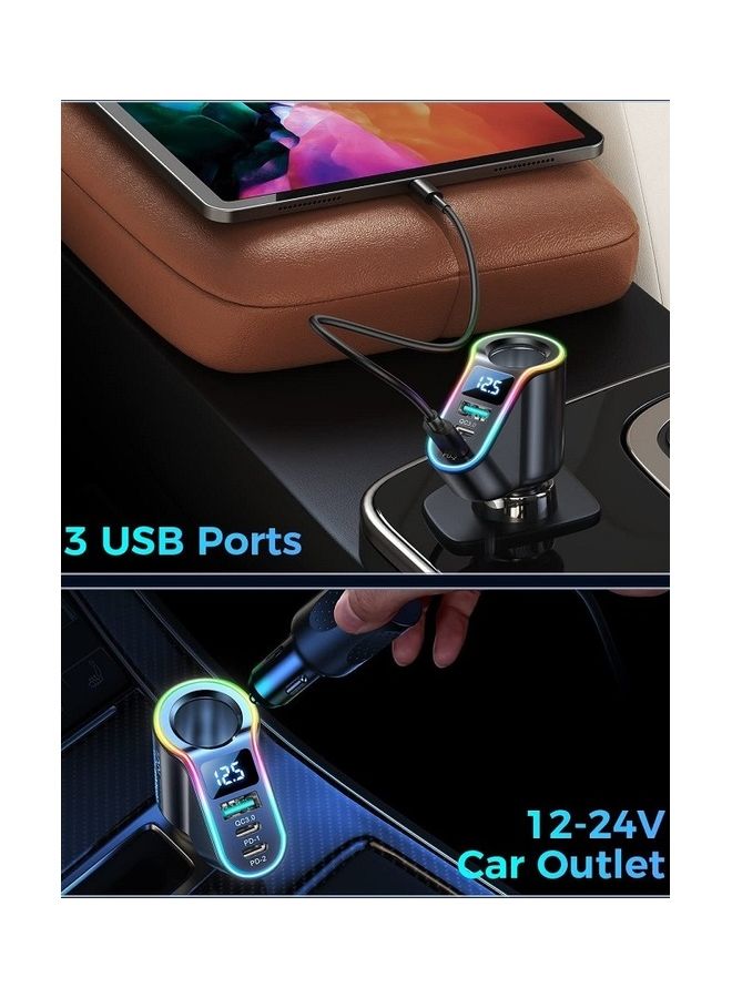 JOYROOM 150W with Cigarette lighter 4 In 1 Car Charger 2 Type C Port And 1 USB  - Black - Image 3