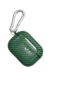 MARGOUN AirPods Pro Shockproof Carbon Fiber Texture Case Cover Stylish Ultra Slim With Keychain Carabiner Green  - Image 1