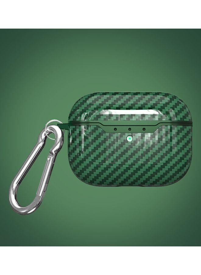 MARGOUN - AirPods Pro Shockproof Carbon Fiber Texture Case Cover Stylish Ultra Slim With Keychain Carabiner Green - Image 1