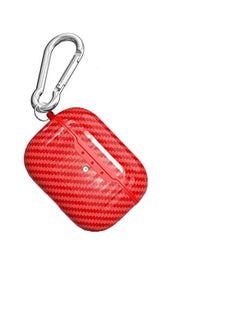 MARGOUN AirPods Pro Shockproof Carbon Fiber Texture Case Cover Stylish Ultra Slim With Keychain Carabiner Red  - Image 1