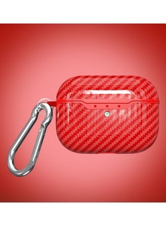 MARGOUN AirPods Pro Shockproof Carbon Fiber Texture Case Cover Stylish Ultra Slim With Keychain Carabiner Red  - Image 2