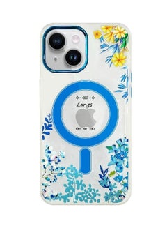 Case For Apple iPhone 13 Romantique Floral Design Fashion Flower Compatible With MagSafe And Wireless Charging Cover Blue