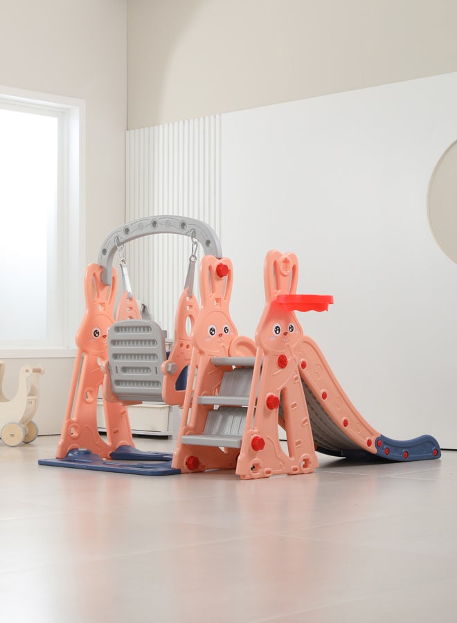 شيانغ يو لعبة أنشطة داخلية من أرجوحة وزحليقة مصنوعة من البلاستيك بتصميم أرنب 143X140X110سم - Image 2