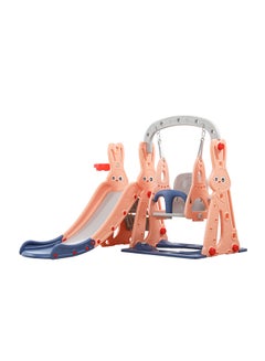 XIANGYU 3-In-1 Anti Skid Swing And Slide With Basketball Hoop, Rabbit - Pink 143X140X110cm  - Image 1
