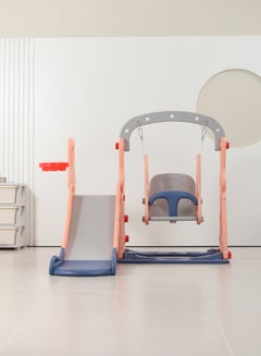 XIANGYU 3-In-1 Anti Skid Swing And Slide With Basketball Hoop, Rabbit - Pink 143X140X110cm  - Image 2