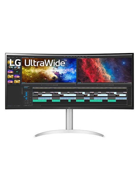 38WP85C W 38 inch Curved 21:9 UltraWide QHD+ IPS Monitor with USB Type C 90W Power delivery, DCI P3 95% Color Gamut with HDR 10 and Tilt/Height Adjustable Stand Silver/White