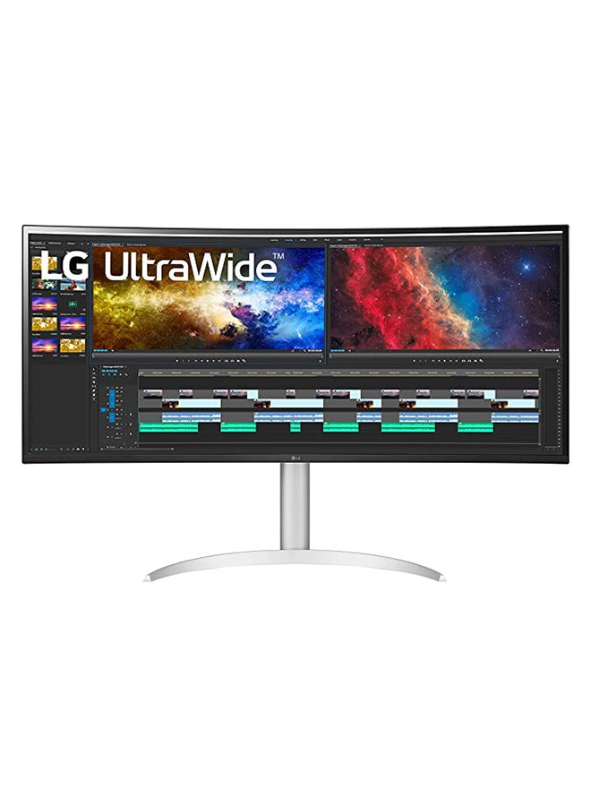 LG - 38WP85C W 38 inch Curved 21:9 UltraWide QHD+ IPS Monitor with USB Type C 90W Power delivery, DCI P3 95% Color Gamut with HDR 10 and Tilt/Height Adjustable Stand Silver/White - Image 1