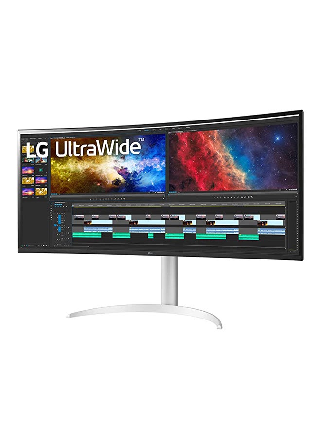 LG - 38WP85C W 38 inch Curved 21:9 UltraWide QHD+ IPS Monitor with USB Type C 90W Power delivery, DCI P3 95% Color Gamut with HDR 10 and Tilt/Height Adjustable Stand Silver/White - Image 1
