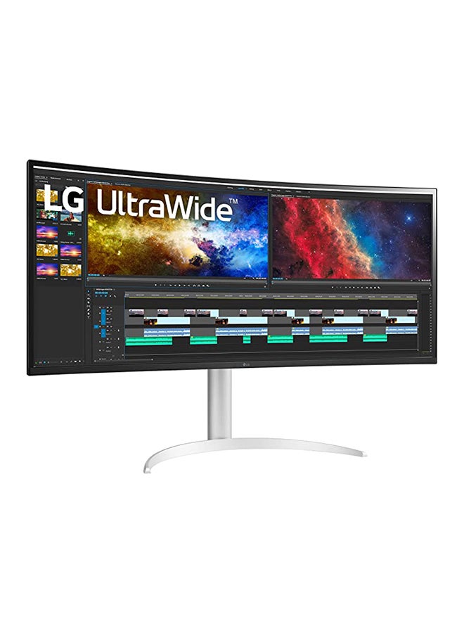 LG - 38WP85C W 38 inch Curved 21:9 UltraWide QHD+ IPS Monitor with USB Type C 90W Power delivery, DCI P3 95% Color Gamut with HDR 10 and Tilt/Height Adjustable Stand Silver/White - Image 1