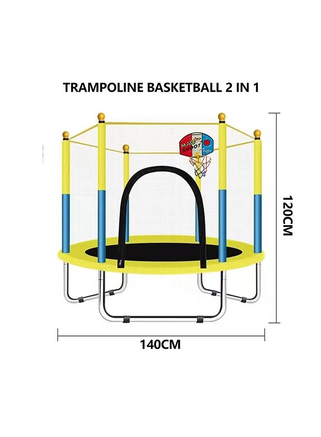 5.5 Feet Kids Jumping Trampoline With Net Enclosure 140x140x120cm