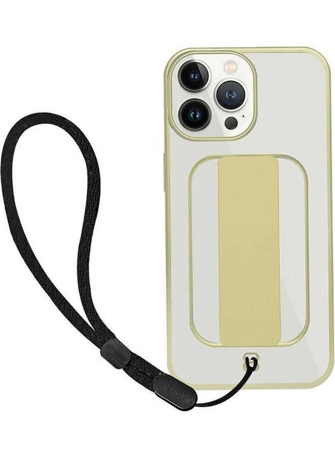 MARGOUN iPhone 13 Pro Max Case With Wrist Strap Finger Grip Kickstand Gold/Clear - Image 1