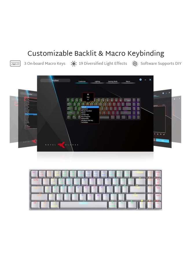 رويال كلودج RK71 Tri - لوحة مفاتيح الألعاب الميكانيكية اللاسلكية RGB RGB القابلة للتبديل السريع باللون البني  - Image 5