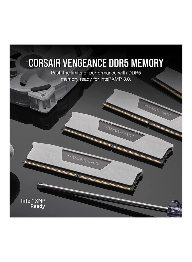 Vengeance DDR5 64GB 2 x 32GB 5200MHz C40 Intel Desktop Memory Onboard Voltage Regulation Custom XMP 3.0 Profiles Compact Form-Factor Solid Aluminum Heatspreader White