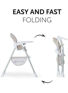 hauck Sit N Fold Children'S High Chair, From 6 Months To 15 Kg, Narrow Foldable, Adjustable Backrest, Removable Tray, Large Toy Basket - Beige  - Image 3
