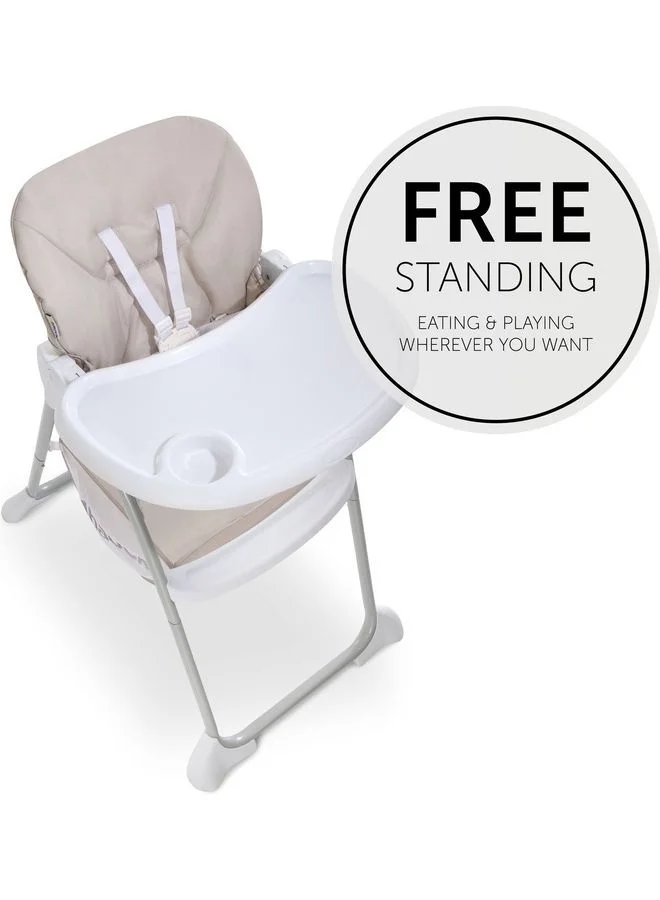 hauck Sit N Fold Children'S High Chair, From 6 Months To 15 Kg, Narrow Foldable, Adjustable Backrest, Removable Tray, Large Toy Basket - Beige