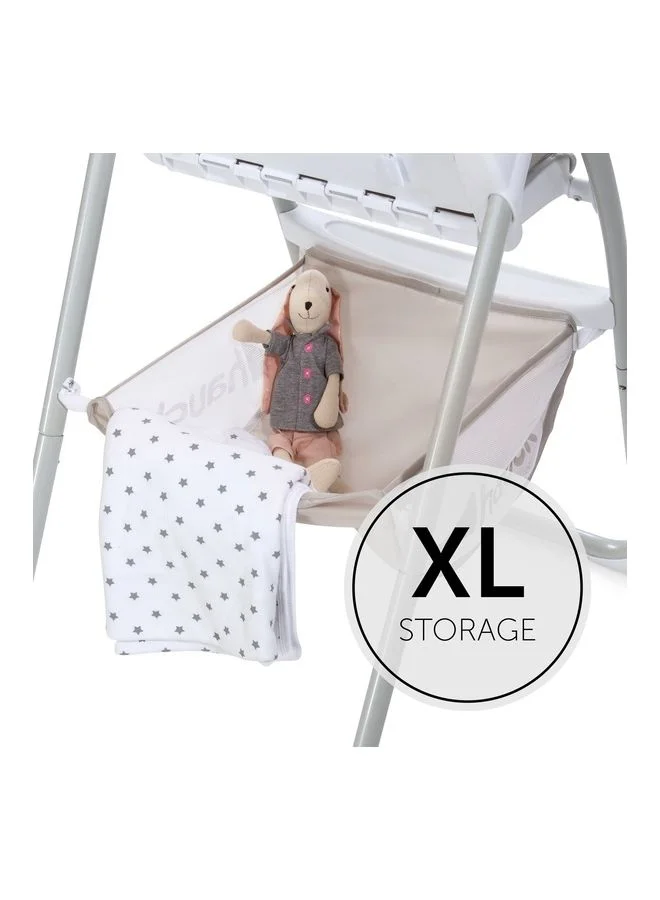 hauck Sit N Fold Children'S High Chair, From 6 Months To 15 Kg, Narrow Foldable, Adjustable Backrest, Removable Tray, Large Toy Basket - Beige