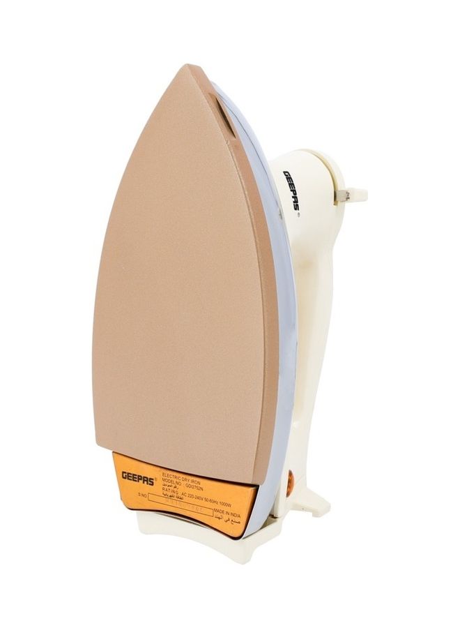 GEEPAS Heavy Weight Electric Dry Iron with Golden Ceramic Soleplate 1000 W GDI2752N White/Silver/Gold  - Image 2