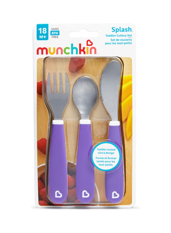 Munchkin Splash Toddler Cutlery Set Fork, Knife & Spoon, Purple  - Image 2
