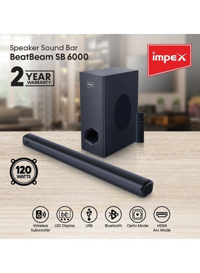 Impex 2.1 Wireless Subwoofer Soundbar Beat Beam 120W SB 6000 Black  - Image 2