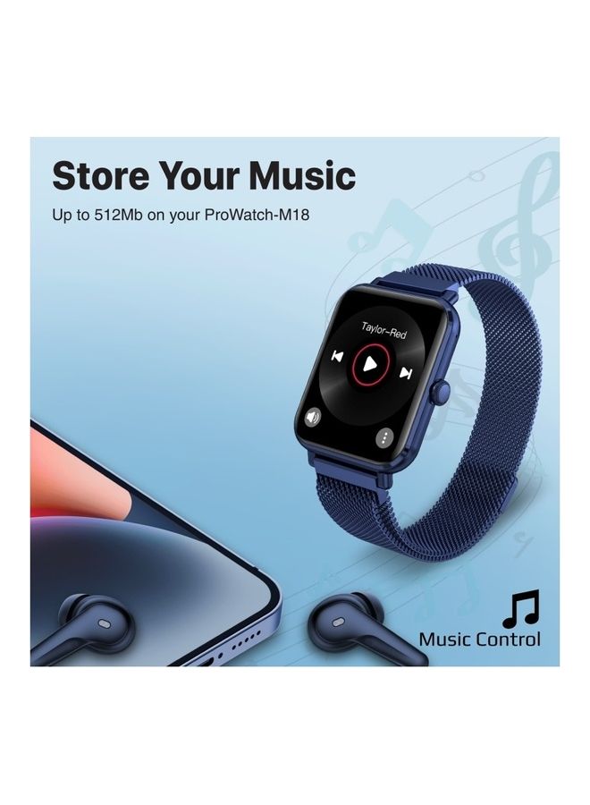 PROMATE - Smart Watch, Bluetooth 5.3 Health and Fitness Tracker with Media Storage, 1.78” AMOLED Display, 20 Day Battery Life, 37 Sports Modes and IP68 Water Resistance for iPhone 14, Galaxy S22, ProWatch-M18.B BLUE - Image 1