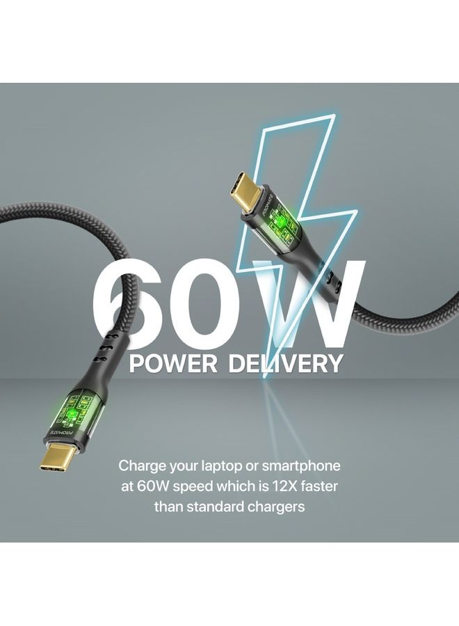 PROMATE Type-C To Type-C Premium Cable 60W Black  - Image 2