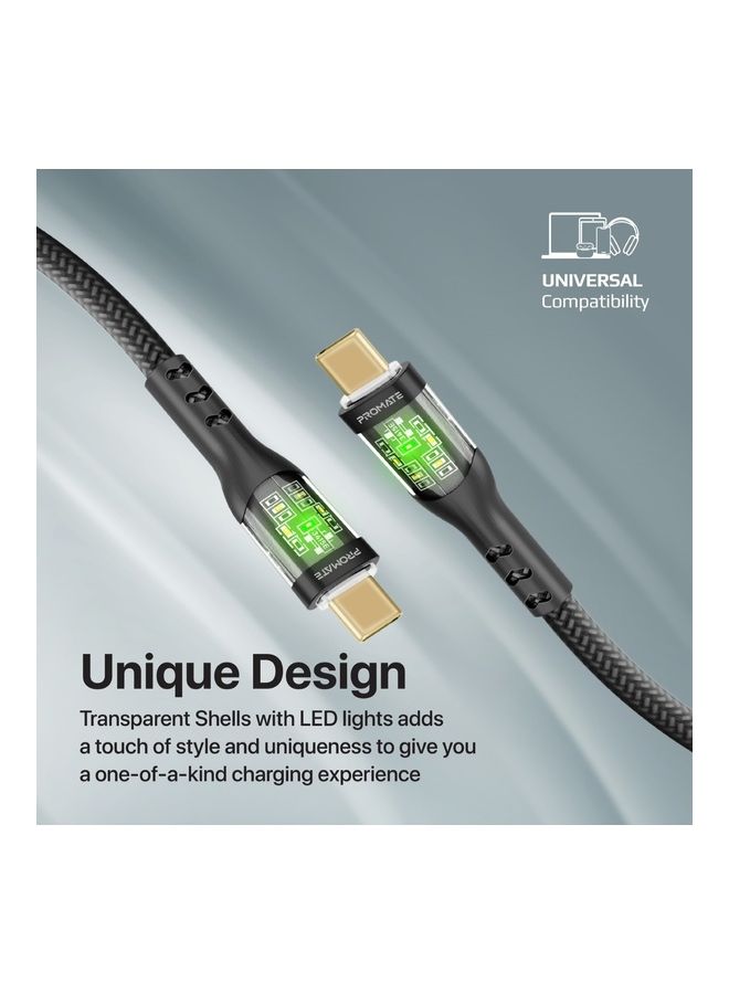 PROMATE Type-C To Type-C Premium Cable 60W Black  - Image 3