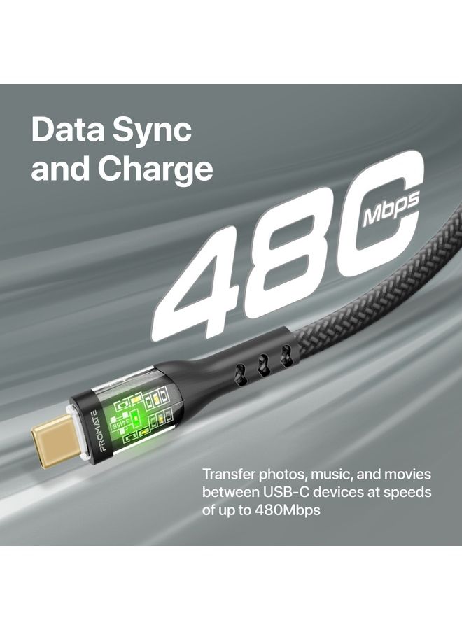 PROMATE Type-C To Type-C Premium Cable 60W Black  - Image 5