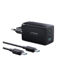 JOYROOM GaN Ultra EU Plug 65W 2 Type C Ports 1 USB A Ports Fast Charger 100W C To C Cable 1.2M Wall Compatible With Laptop MacBook Pro Air Dell XPS iPhone 14 iPad Pro Galaxy S23 Pixel 7 SteamDeck Black  - Image 1