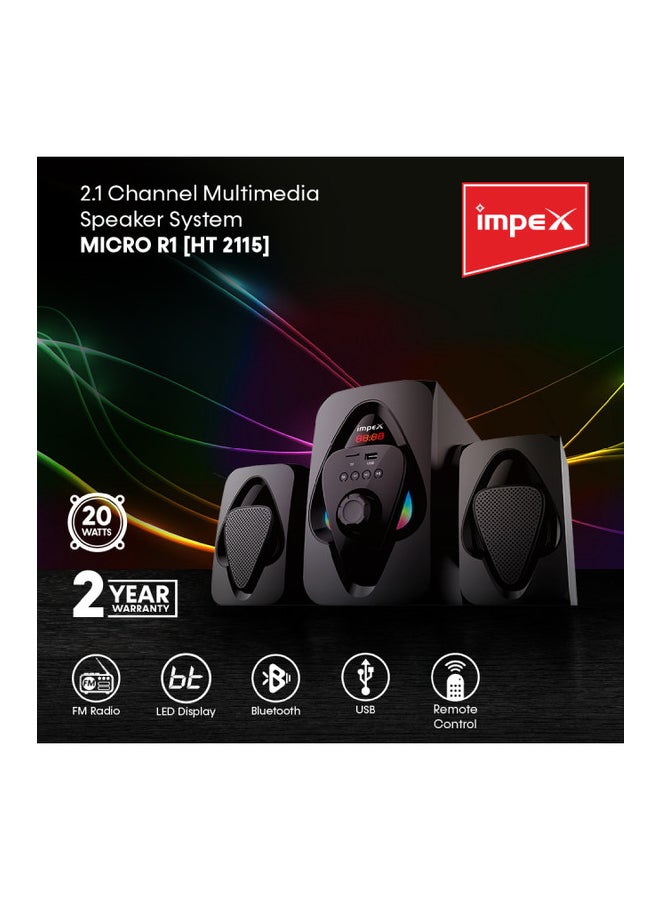 Impex - 2.1 MICRO-R1 Multimedia Bluetooth Speaker System Black - Image 1