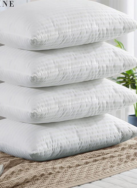 4- Piece Of Comfortable Strip Hotel Pillow Microfiber White 90x50cm