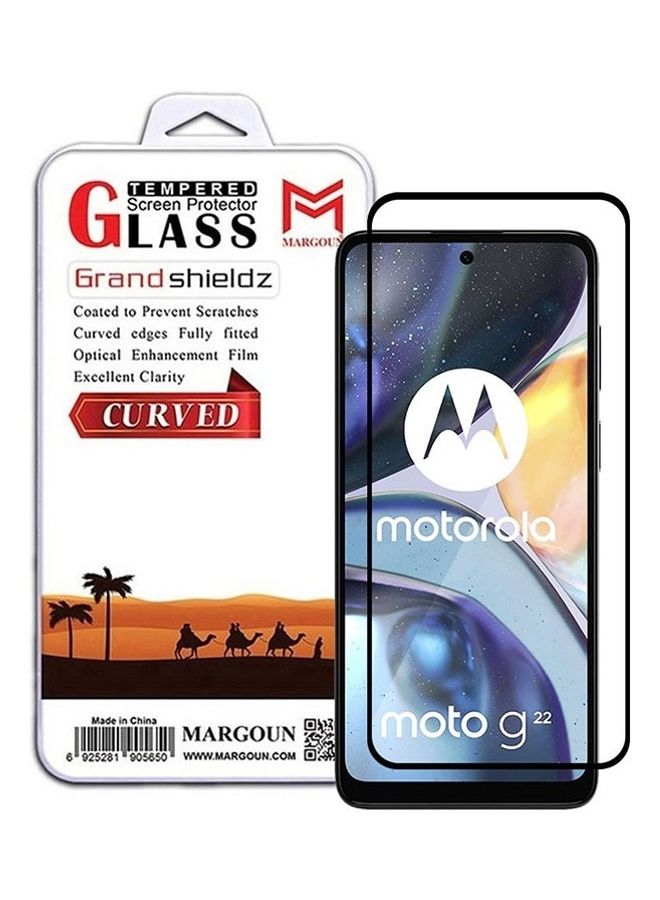 مارجون - Moto G22 Screen Protector Tempered Glass Full Glue Back Black Side - Image 1