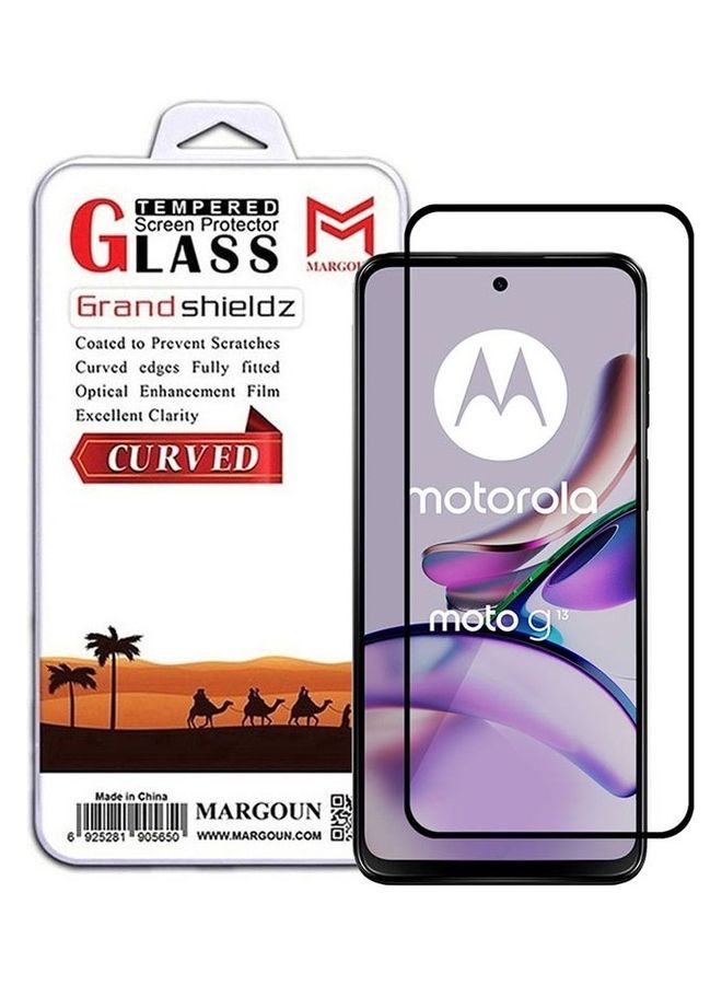 مارجون Moto G13 Screen Protector Tempered Glass Full Glue Back Black Side - Image 1