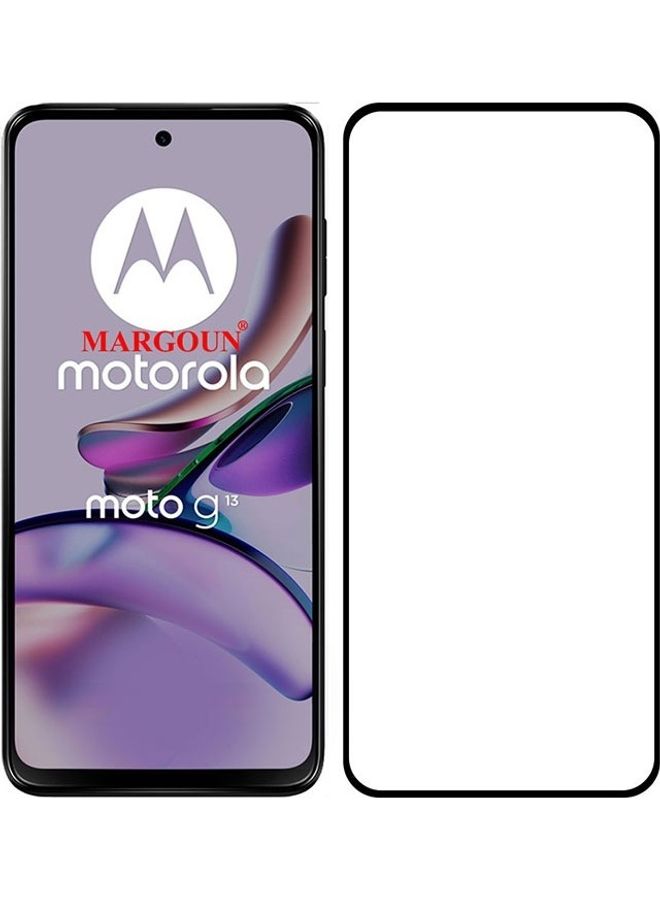 مارجون Moto G13 Screen Protector Tempered Glass Full Glue Back Black Side - Image 2